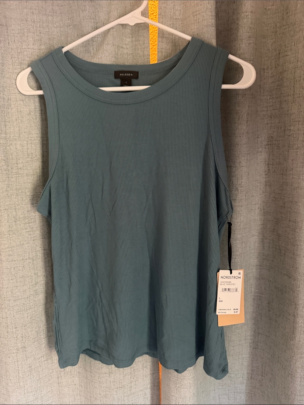 Halogen Ribbed Tank Top in Slate Blue-Green